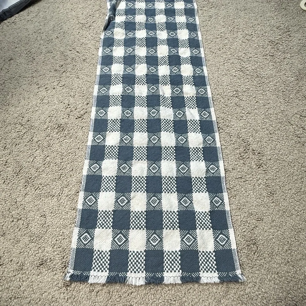 Farmhouse Gingham Table Runner 33X12 Blue Rustic Kitchen Dining Table Decor